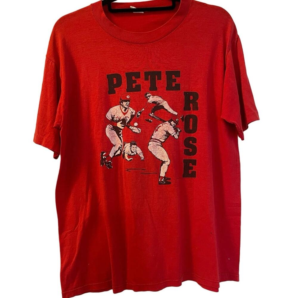Vintage 80s Pete Rose Cincinnati Reds Single Stitch Shirt Adult Large